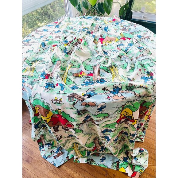 Vintage 70s curtain, Smurfs, comic, movie characters, pleated panel, price for 1 - Picture 3 of 10